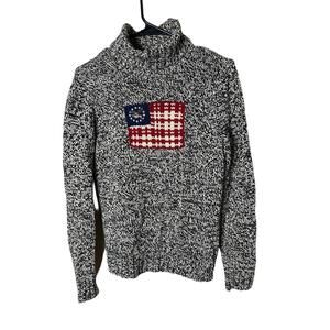 AMERICAN LIVING‎ Turtleneck Sweater Womens S Marled Flag Eagle Knit Patriotic